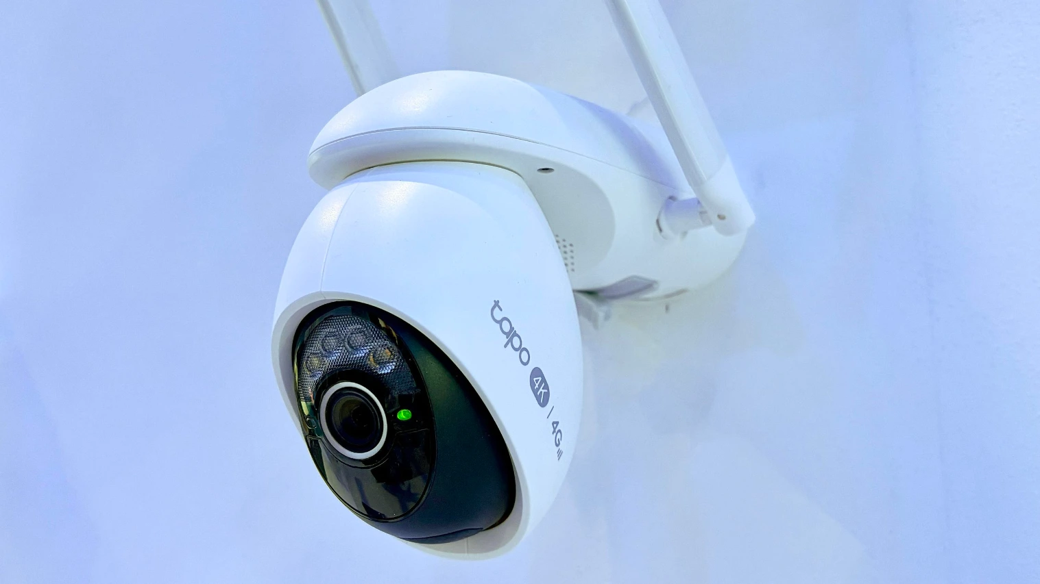 Smart home security camera mounted outside a home